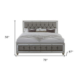 Solid Wood Full Tufted Silver Upholstered Linenno Bed With Nailhead Trim