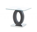 20" White, Grey And Clear Glass Oval End Table