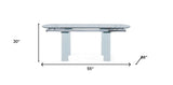 55" Clear And Silver Rectangular Glass Butterfly Leaf Dining Table