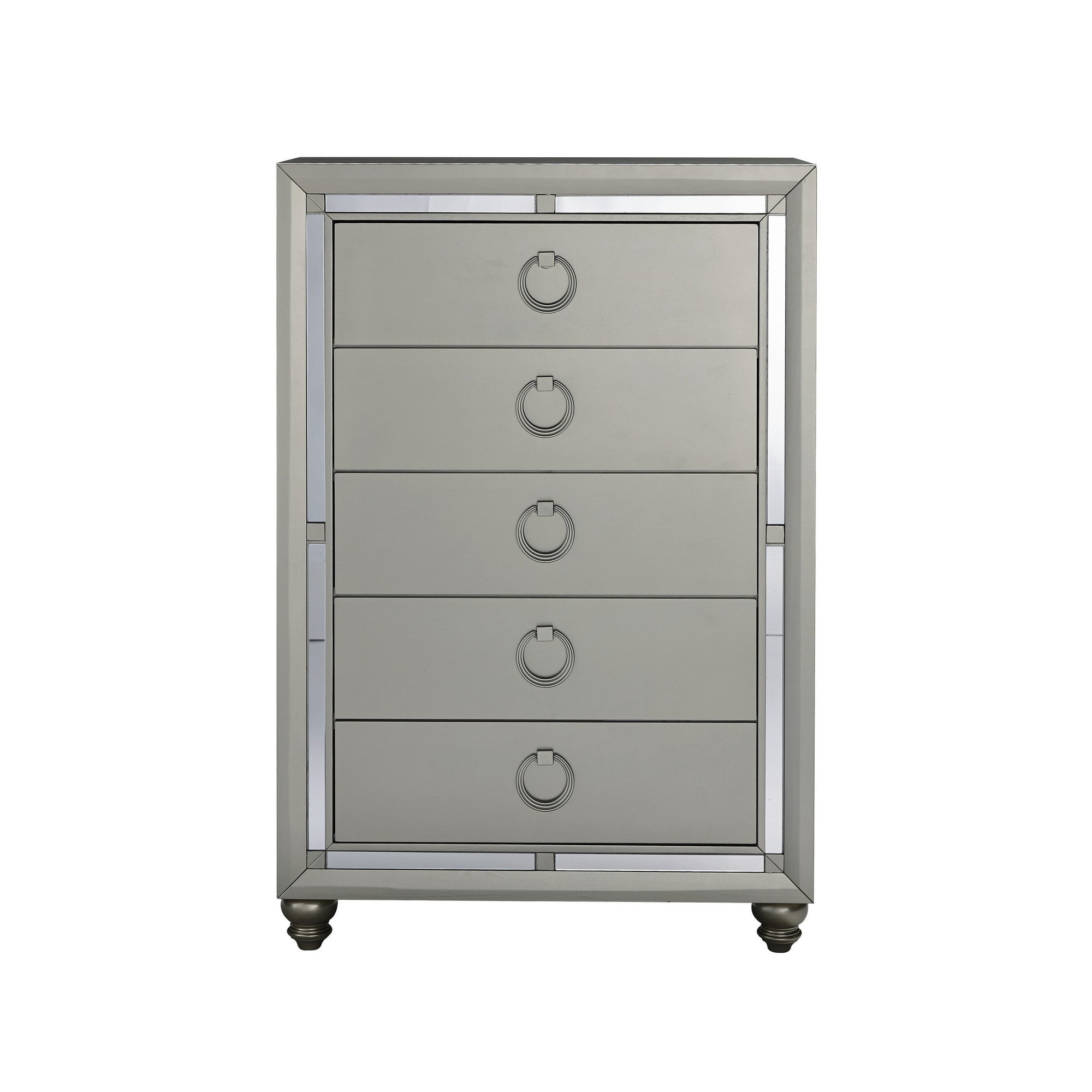 33" Silver Solid Wood Mirrored Five Drawer