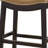 26" Tan And Espresso Solid Wood Backless Bar Height Bar Chair