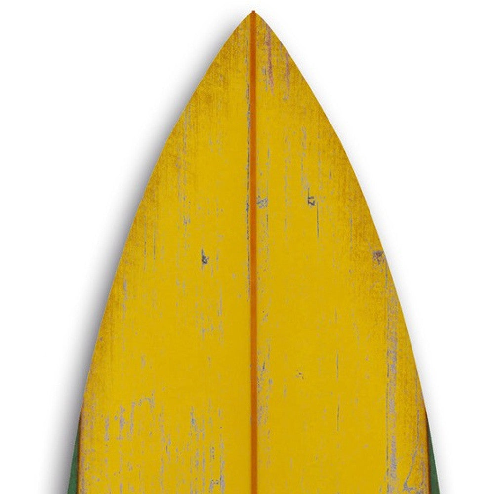 76" X 18" X 1" Distressed And Rustic Yellow Surfboard Wood Panel Wall Art