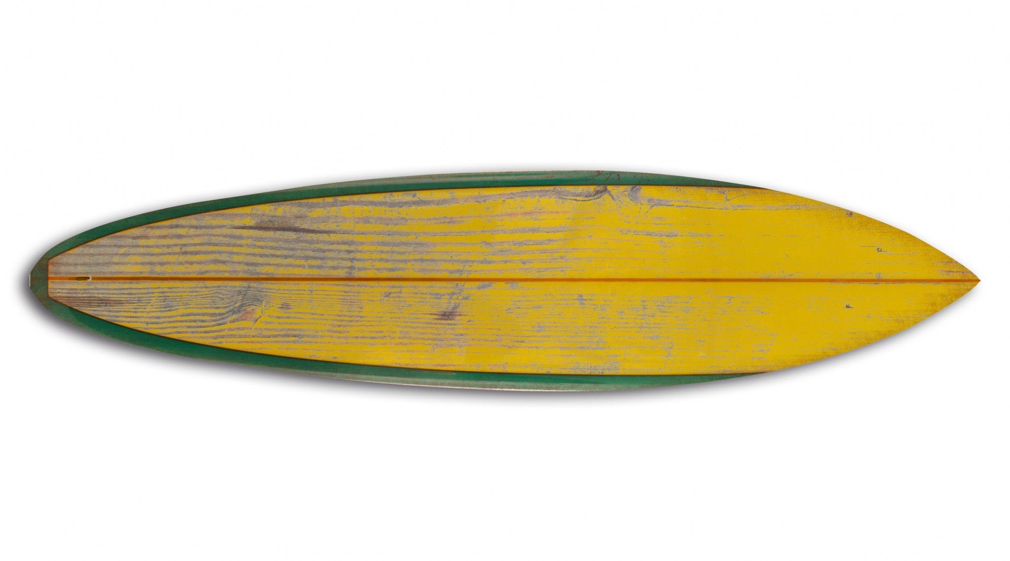 76" X 18" X 1" Distressed And Rustic Yellow Surfboard Wood Panel Wall Art