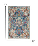 8' Blue And Ivory Power Loom Runner Rug