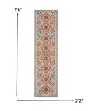 8' Gray And Ivory Geometric Dhurrie Runner Rug