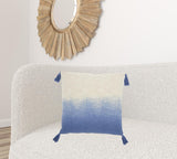 Blue Ombre Tasseled Throw Pillow