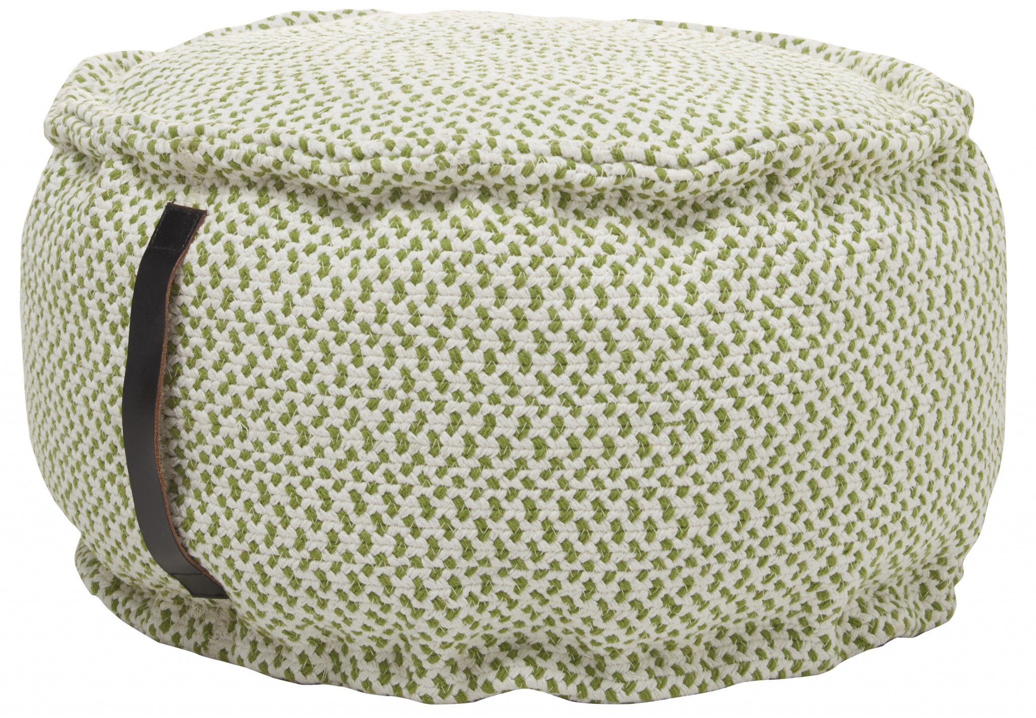 20" Green And White Round Pouf Ottoman