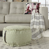 20" Green And White Round Pouf Ottoman