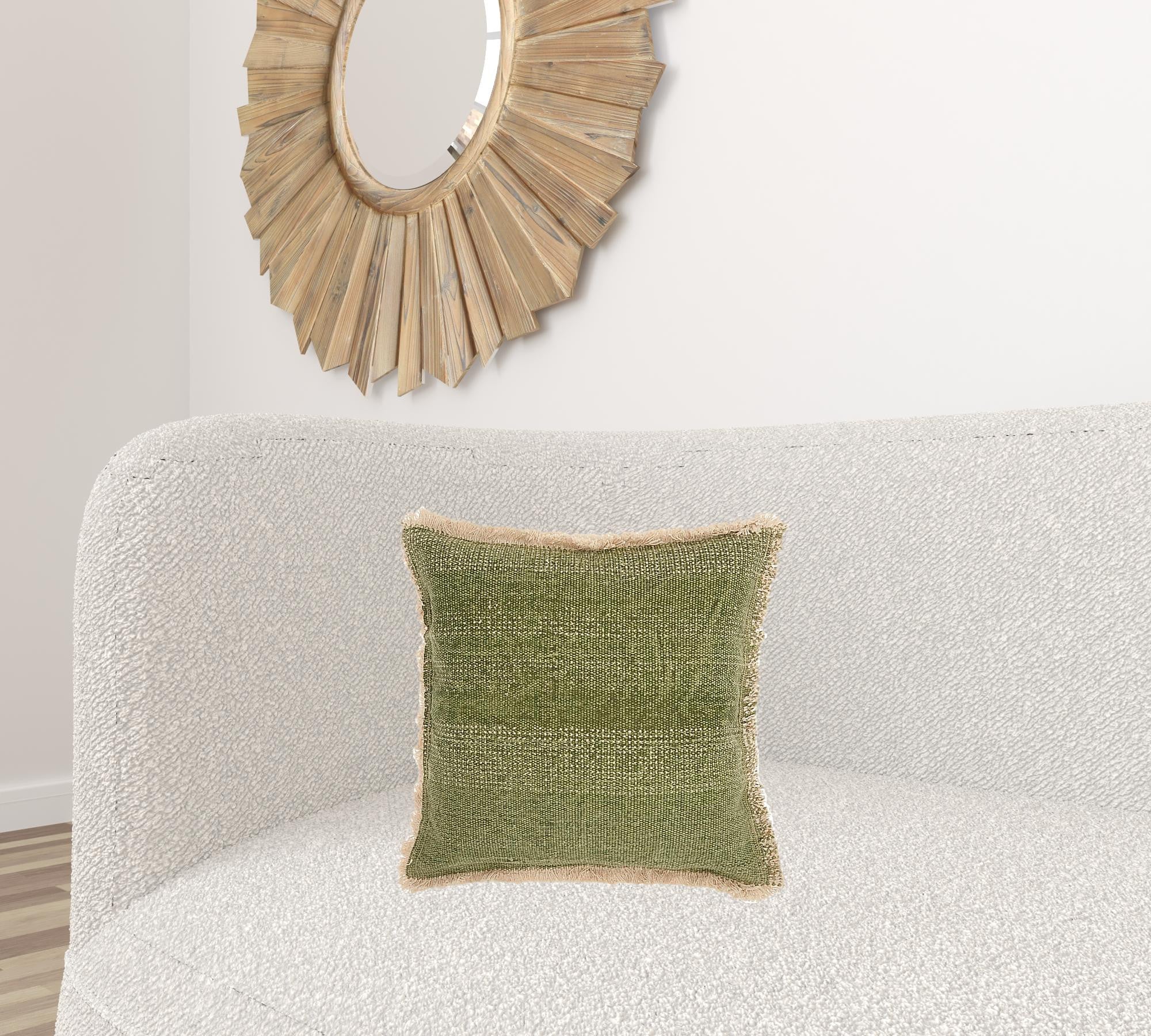 Deep Green Fringed Throw Pillow