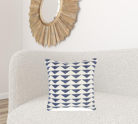 20" Navy Blue And Ivory Triangles Throw Pillow