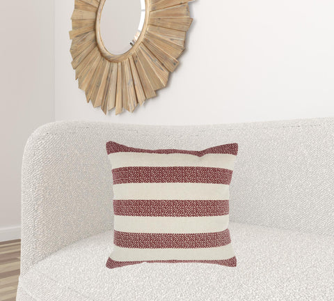 Red And Ivory Stripes Throw Pillow