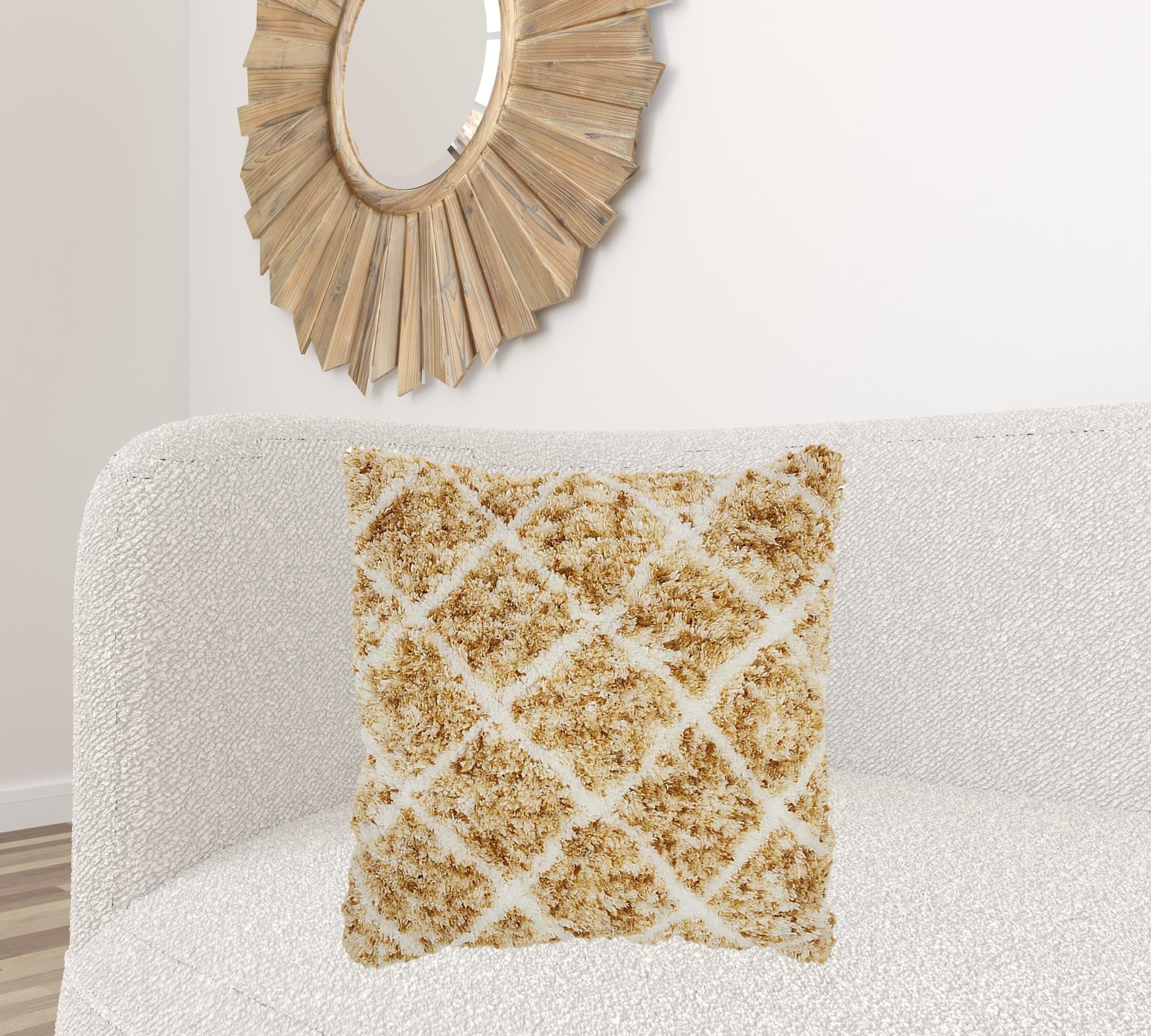 Yellow And White Shaggy Chevron Throw Pillow