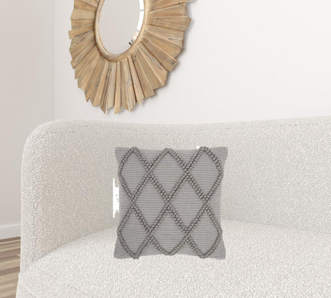 Light Gray Textured Lattice Throw Pillow