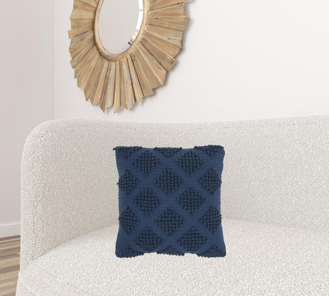 18" Navy Blue Textured Diamonds Throw Pillow