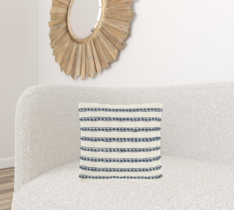 Navy Blue And Ivory Textured Stripes Throw Pillow