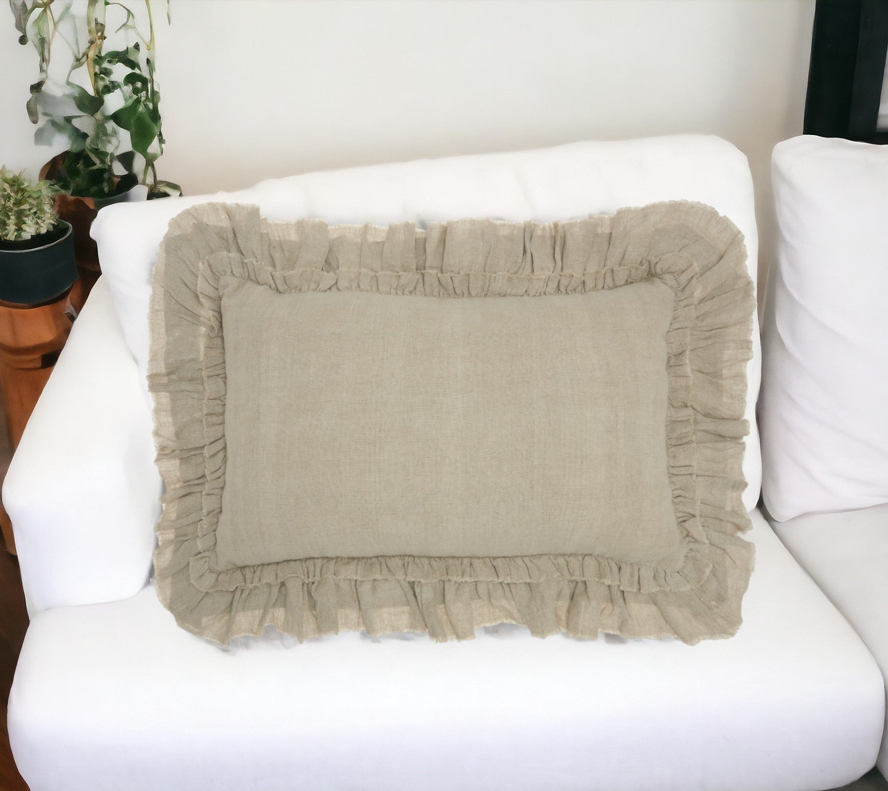 16" Beige Linen Throw Pillow