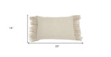 Wide Tasseled Marble Maroon Lumbar Pillow