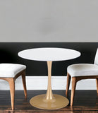 35" White And Gold Round Pedestal Dining Table