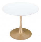 35" White And Gold Round Pedestal Dining Table