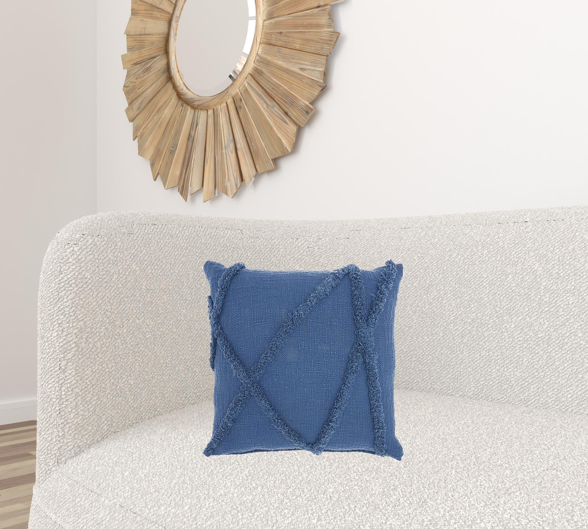 18" Boho Chic Blue Textured Lines Throw Pillow