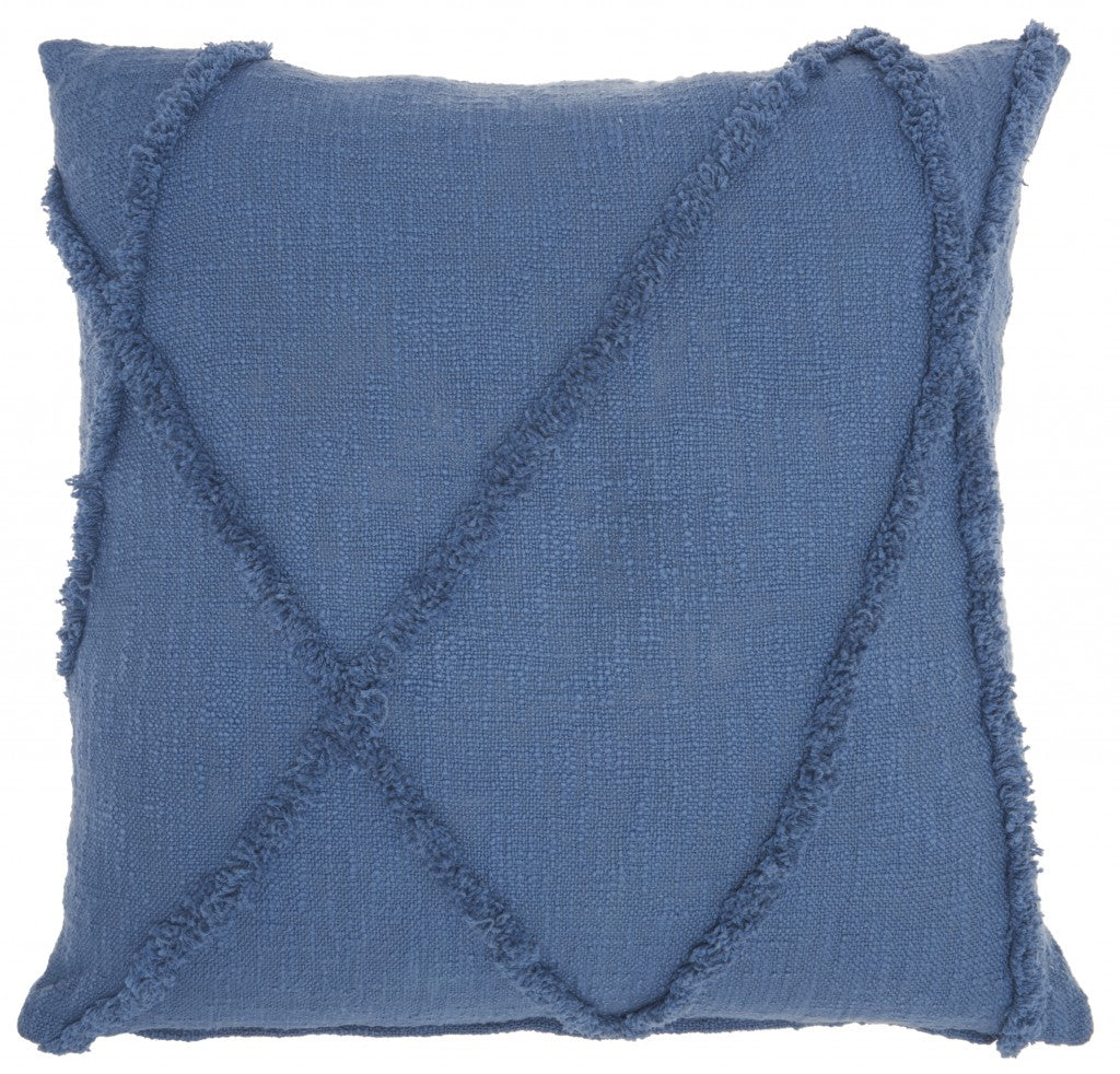 Royal Blue Abstract Shaggy Detail Throw Pillow