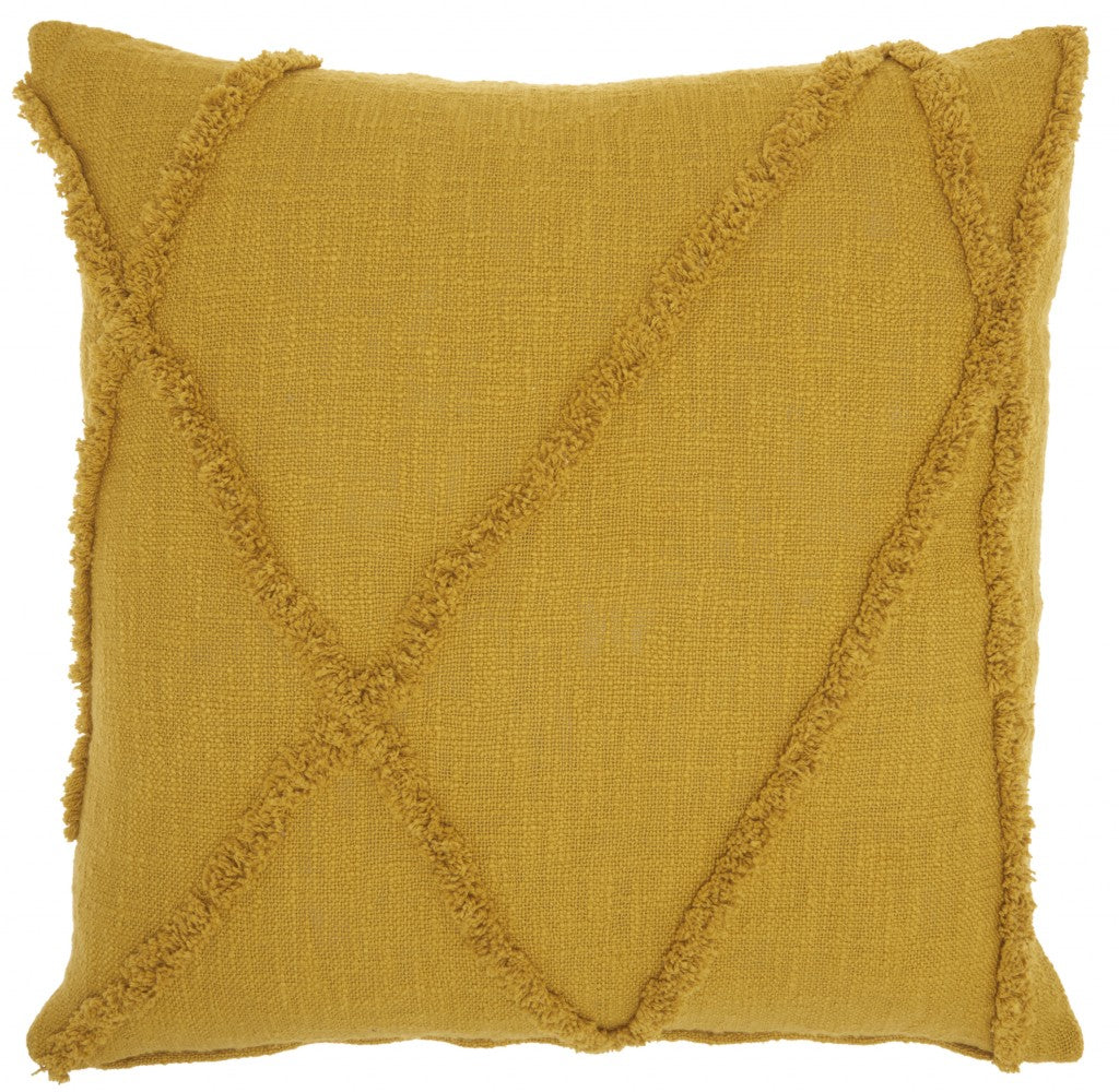 Dark Mustard Abstract  Shaggy Detail Throw Pillow