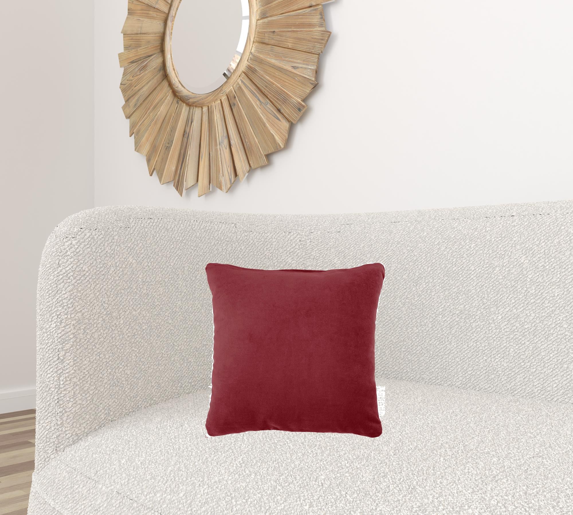 16" X 16" Red Solid Color Velvet Throw Pillow