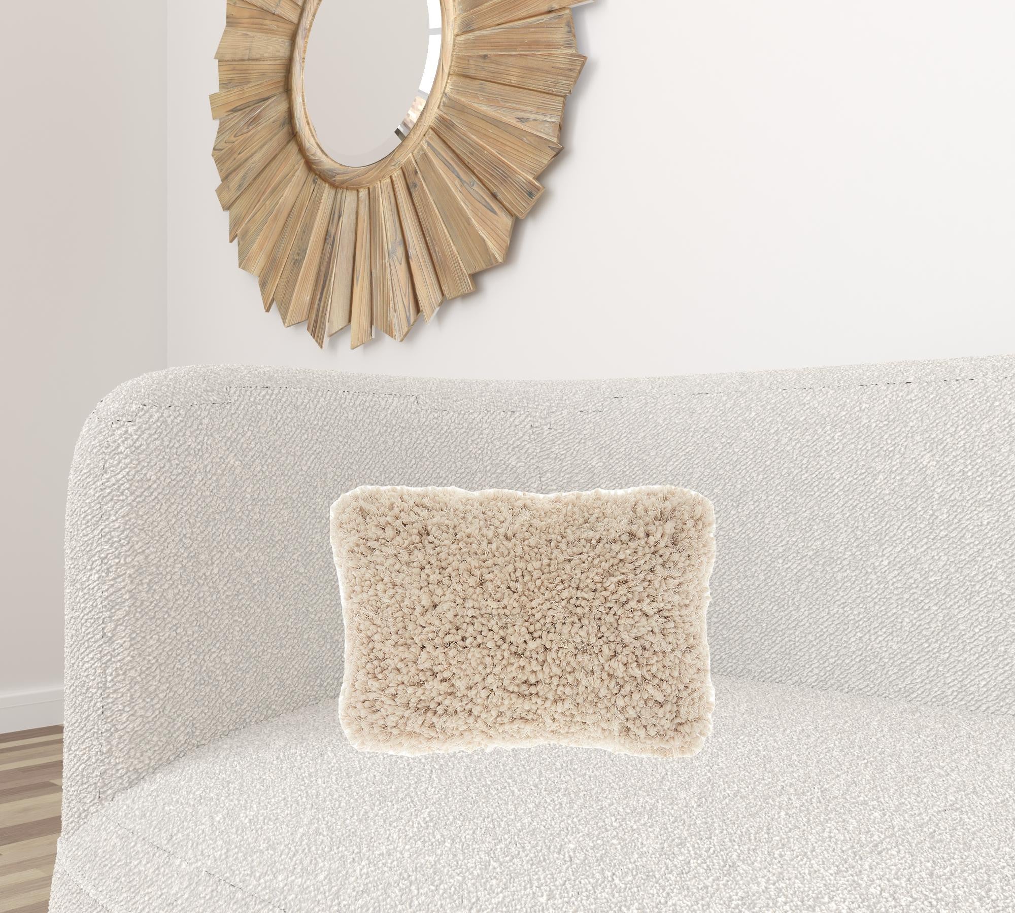 Beige Knubby Plush Lumbar Throw Pillow