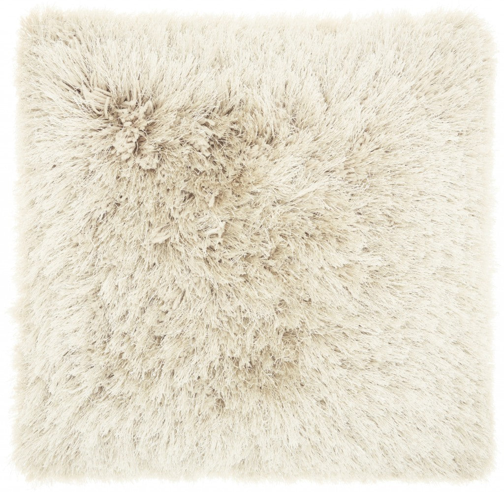 Plush Beige Shag Accent Throw Pillow