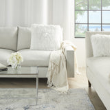 Plush White Shag Accent Throw Pillow