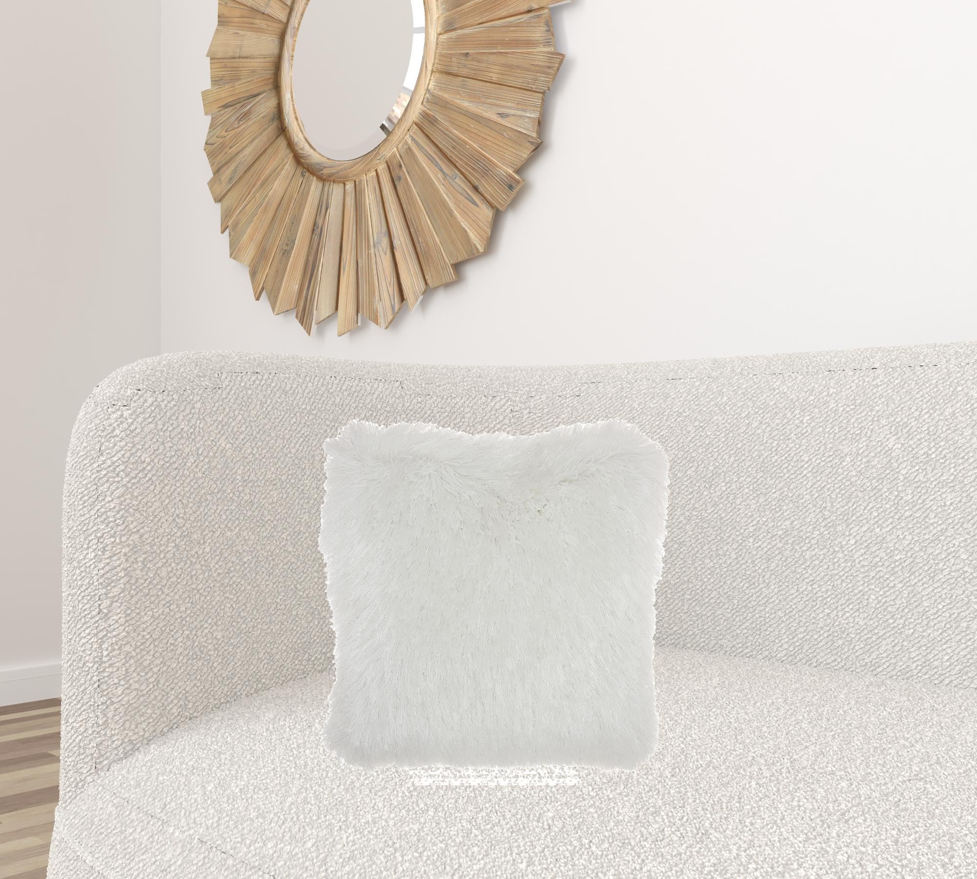 Plush White Shag Accent Throw Pillow