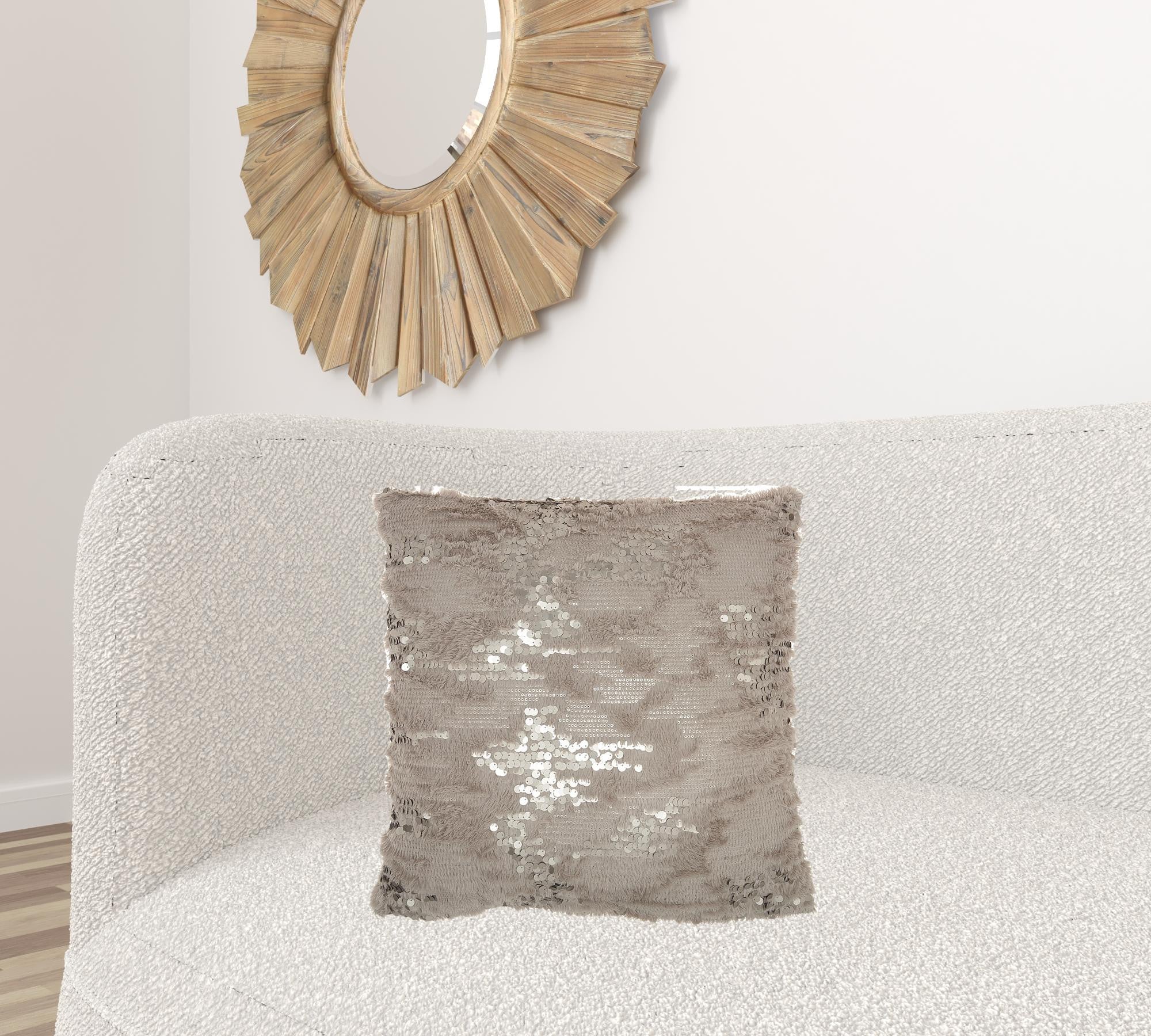 Sequined Grey Accent Throw Pillow