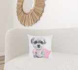 White And Pink Super Pup Throw Pillow