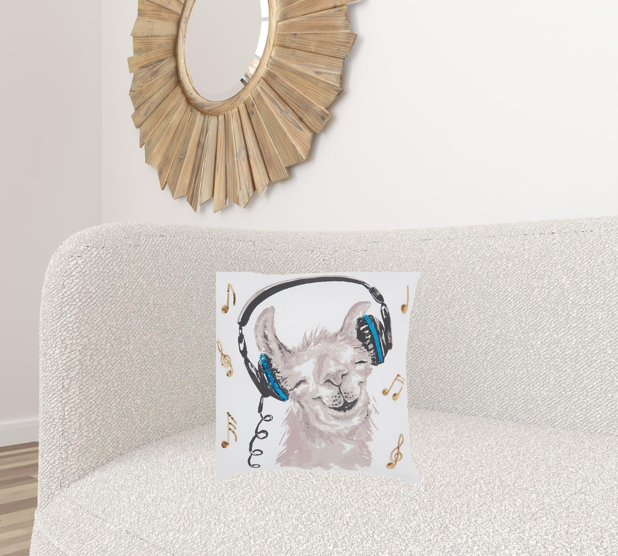 White And Teal Groovy Llama Throw Pillow