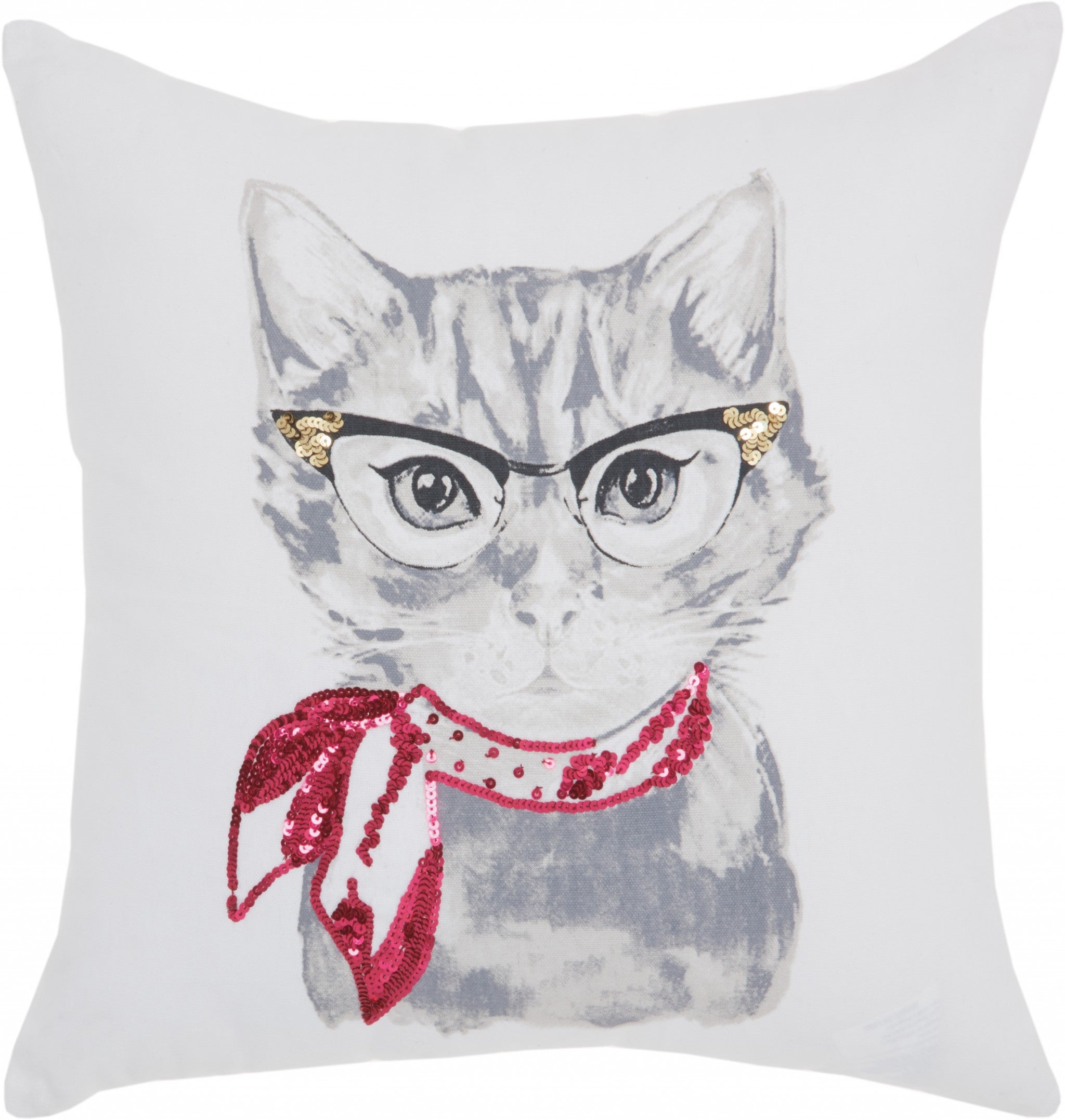 White And Red Cool Kitty Throw Pillow