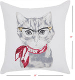 White And Red Cool Kitty Throw Pillow