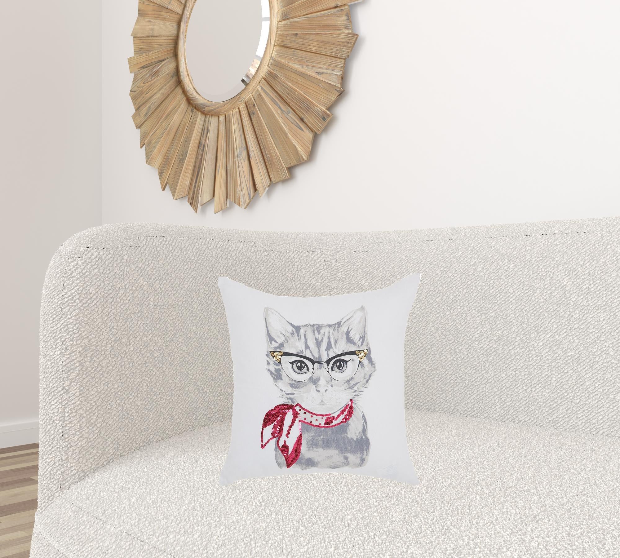 White And Red Cool Kitty Throw Pillow