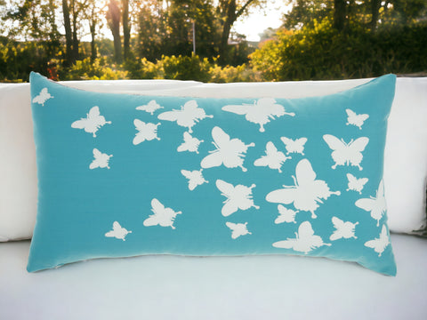 5" X 12" Blue Butterfly Indoor Outdoor Throw Pillow Cover & Insert