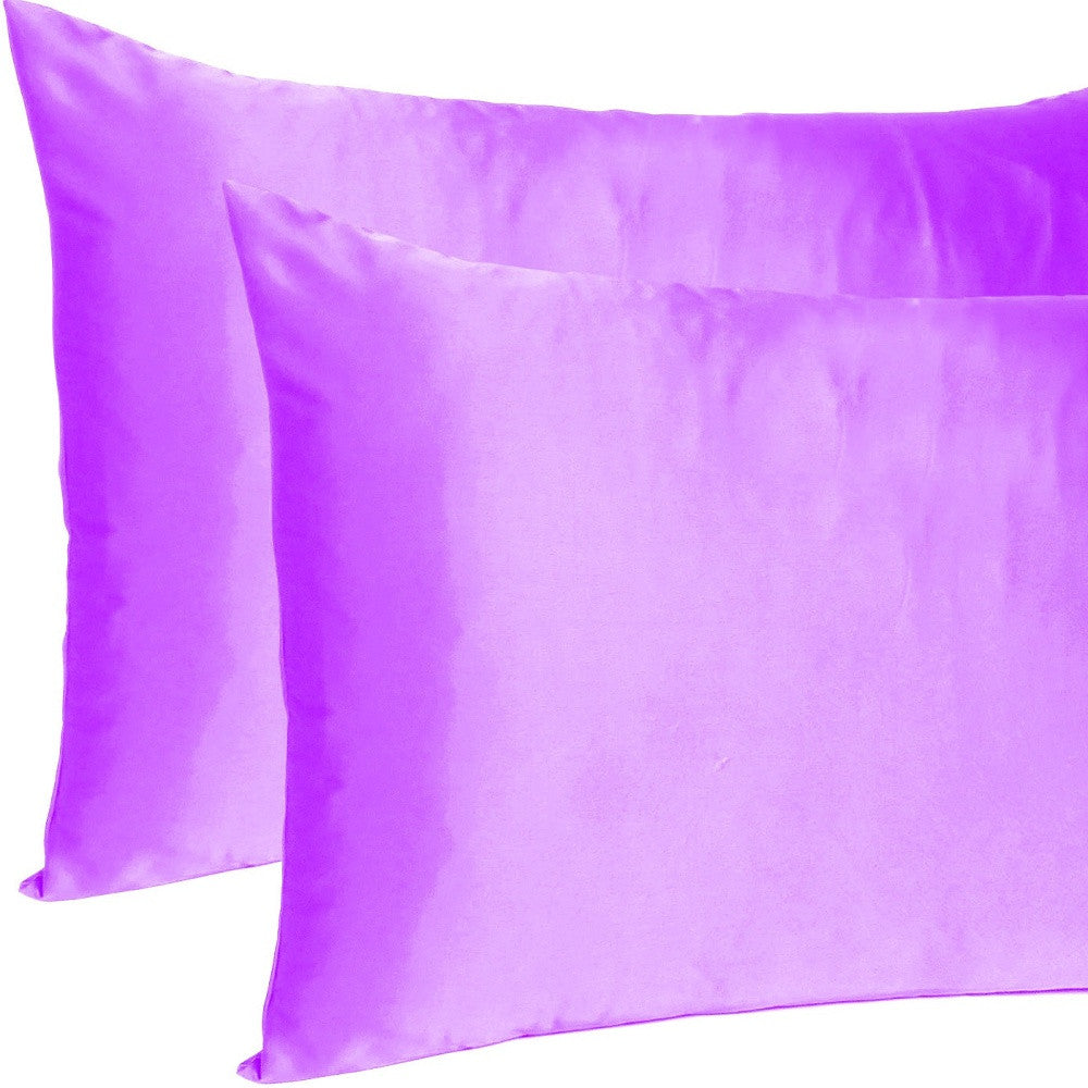 Violet Dreamy Set Of 2 Silky Satin Queen Pillowcases