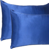 Navy Blue Dreamy Set Of 2 Silky Satin Queen Pillowcases