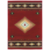 2’ X 3’ Red And Beige Ikat Pattern Scatter Rug