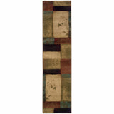 8’ Round Beige And Brown Floral Block Pattern Area Rug