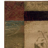 8’ Round Beige And Brown Floral Block Pattern Area Rug