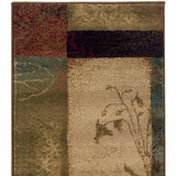 8’ Round Beige And Brown Floral Block Pattern Area Rug