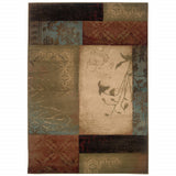 8’ Round Beige And Brown Floral Block Pattern Area Rug