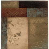 8’ Round Beige And Brown Floral Block Pattern Area Rug