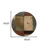 8’ Round Beige And Brown Floral Block Pattern Area Rug