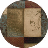 8’ Round Beige And Brown Floral Block Pattern Area Rug