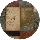 8’ Round Beige And Brown Floral Block Pattern Area Rug