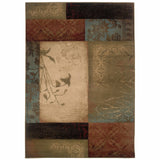8’ Round Beige And Brown Floral Block Pattern Area Rug